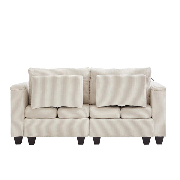 English Elm Convertible Chaise Lounge Sofa Bed With Usb Ports, Cup Holders & Storage – Modern Comfort In Beige N719S002020A