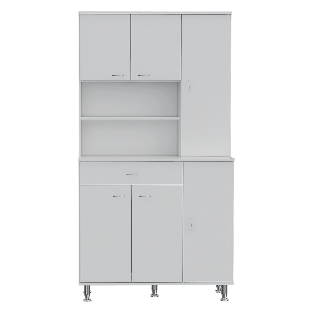 English Elm 90 Pantry Cabinet White 90" Kitchen Storage Tower with Two Open Shelves, Large Drawer & Multiple Shelves B097S00088
