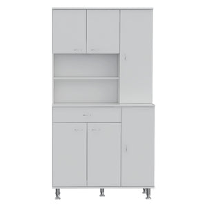 English Elm 90 Pantry Cabinet White 90" Kitchen Storage Tower with Two Open Shelves, Large Drawer & Multiple Shelves B097S00088