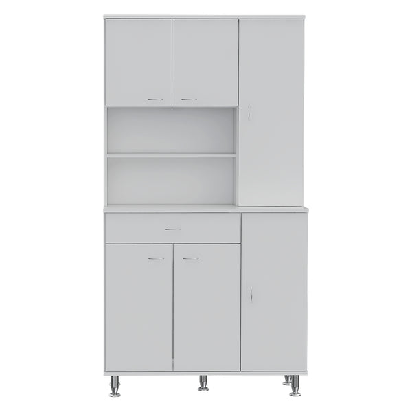 English Elm 90 Pantry Cabinet White 90" Kitchen Storage Tower with Two Open Shelves, Large Drawer & Multiple Shelves B097S00088