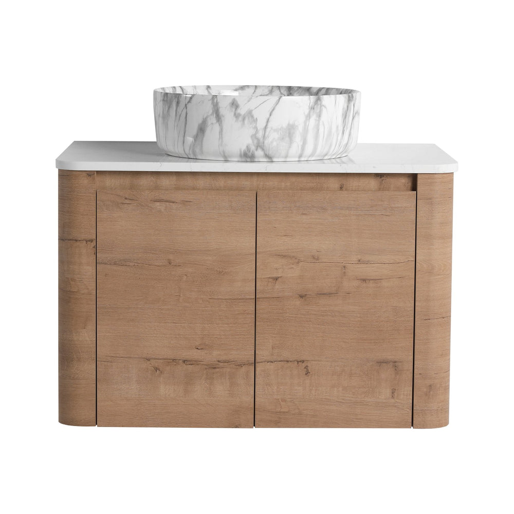 English Elm 30'' Wall-Mounted Bathroom Vanity With Elegant Ceramic Art Sink, Soft-Close Doors & Space-Saving Design W999S00390