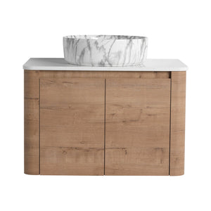 English Elm 30'' Wall-Mounted Bathroom Vanity With Elegant Ceramic Art Sink, Soft-Close Doors & Space-Saving Design W999S00390