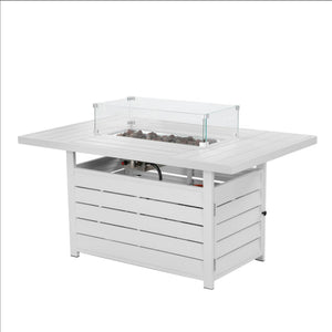English Elm 54.3 Inch Aluminum Rectangular Propane Fire Table with Convertible Lid for Patio White B082S00070