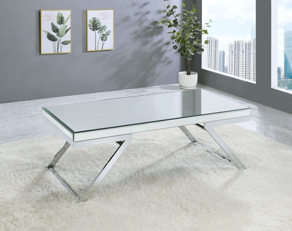 English Elm Steve Silver - Alfresco Modern Mirrored Coffee Table In Silver - Stylish Low-Profile Design For Any Living Space B081P160100-GIGA