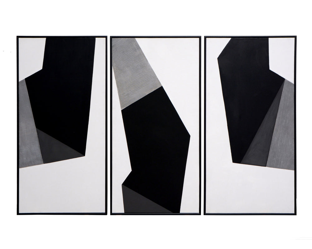 Sunpan Geo Forms Wall Art Set - Hand-Painted Black & Grey Geometric Triptych for Modern Home Decor