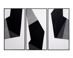 Sunpan Geo Forms Wall Art Set - Hand-Painted Black & Grey Geometric Triptych for Modern Home Decor