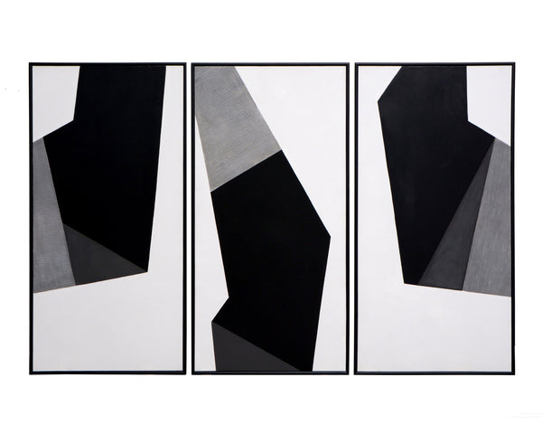 Sunpan Geo Forms Wall Art Set - Hand-Painted Black & Grey Geometric Triptych for Modern Home Decor