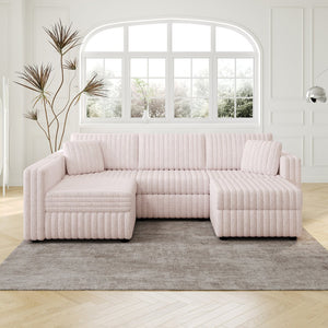 English Elm 106.3" Soft U-Shaped Sofa For 4 - Stylish Light Pink Modular Design With Hidden Storage & Washable Cushions W1767S00021