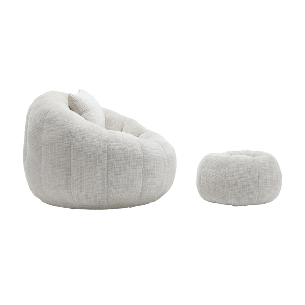 English Elm UNITED Cloud-Luxe Chenille Memory Foam Bean Bag Chair with Ottoman and Pillow for Ultimate Comfort Beige W1568P361685