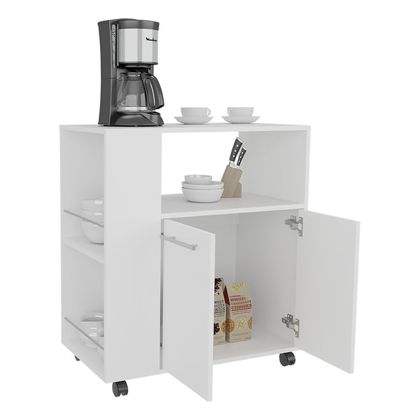 English Elm Eldon Two-Door Kitchen Base Cabinet Cart with Casters, Locking Wheels, 4 Shelves & Extra Counter Space B200P286941