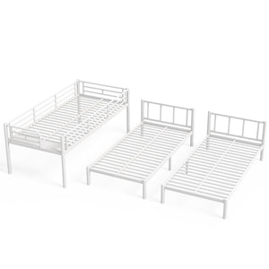 English Elm Twin Triple Bunk Bed Metal L-shaped Frame Sleeps Three Kids White Finish White W1580S00616