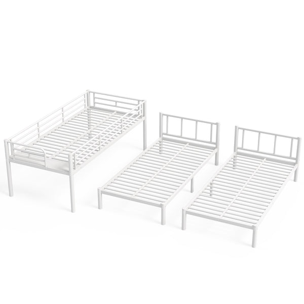 English Elm Twin Triple Bunk Bed Metal L-shaped Frame Sleeps Three Kids White Finish White W1580S00616