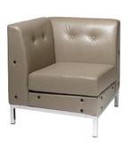 Smoke Faux Leather Corner Chair - Modern Modular Design with Button Tufted Back, GREENGUARD Certified