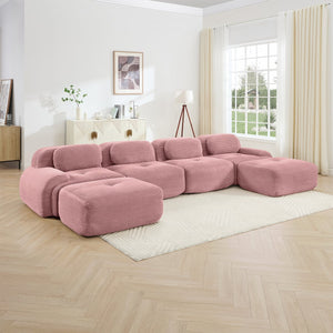 English Elm U-shaped Modular Sectional Corduroy Sofa with Ergonomic Armrests for Living Rooms W714S01412