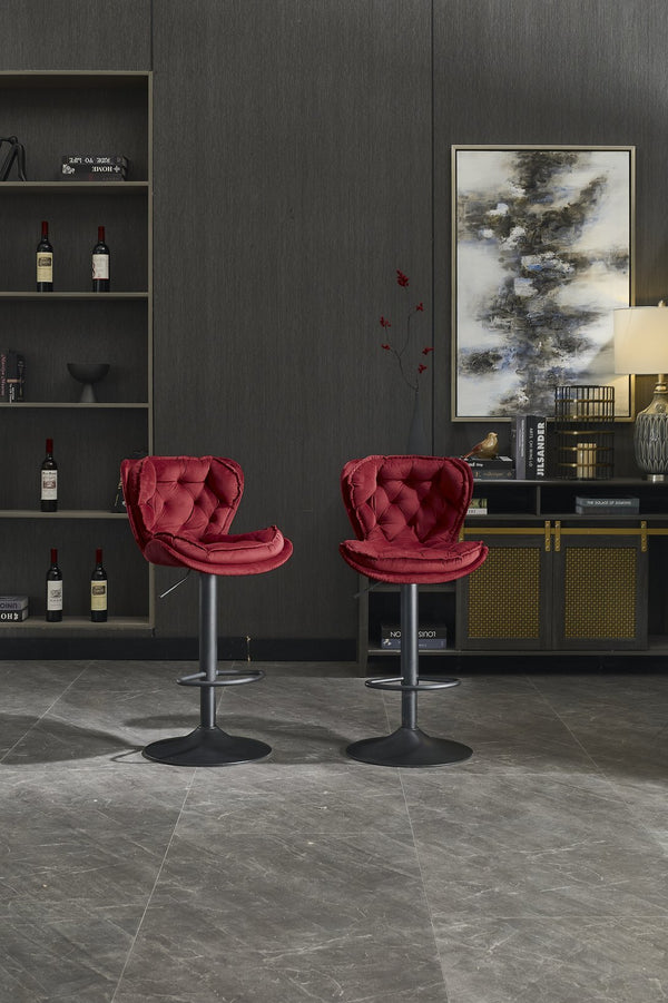 English Elm Set of 2 Red Velvet Bar Stools with 360° Swivel, Height Adjustable Gas Lift, Powder Base & Footrest, Easy Assemble, Modern Counter Seating (Adjustable) W1249P253957