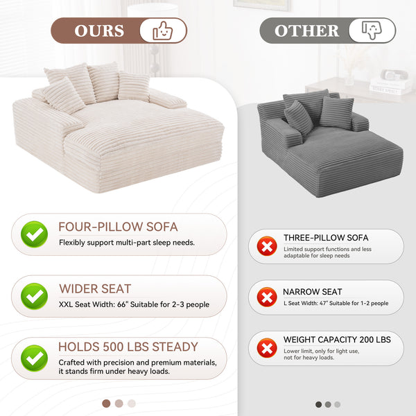 English Elm 028-oversized Corduroy Chaise Sleeper Sofa with Foam Support for Apartments W527P412860