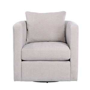 English Elm Sutton Upholstered Linen Swivel Barrel Chair with Pocket Coil Seat, Reversible Cushions & Stain-Resistant Fabric Beige B050P322583