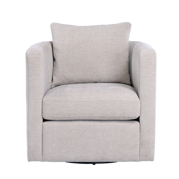 English Elm Sutton Upholstered Linen Swivel Barrel Chair with Pocket Coil Seat, Reversible Cushions & Stain-Resistant Fabric Beige B050P322583