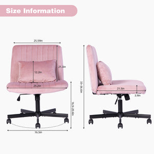 English Elm Light Pink Velvet Armless Swivel Chair with Criss Cross Base for Home Office W3394P329165