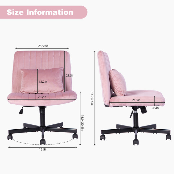 English Elm Light Pink Velvet Armless Swivel Chair with Criss Cross Base for Home Office W3394P329165