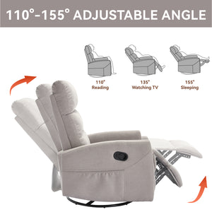 English Elm Manual Swivel Rocker Recliner Fabric Chair with 360 Degree Rotation for Living Room W3224P289284