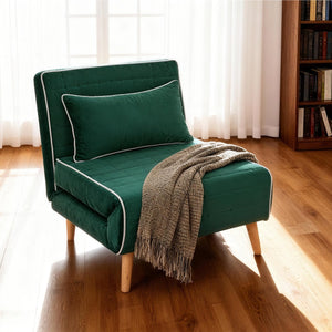 English Elm CANON Velvet Sleeper Chair with 3-Position Backrest, Converts to Bed in 10s, Quiet Hinges, Green W3391P324989