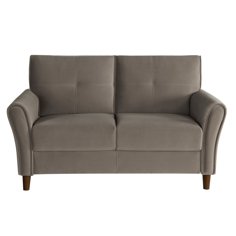 English Elm Brown Velvet Dunleith Loveseat with Tufted Plush Seatbacks, Flared Arms & Solid Wood Frame — Modern Comfort B011P204891