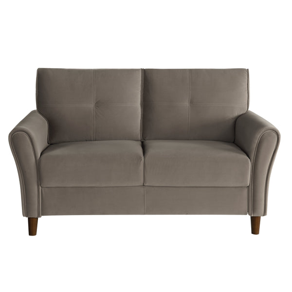 English Elm Brown Velvet Dunleith Loveseat with Tufted Plush Seatbacks, Flared Arms & Solid Wood Frame — Modern Comfort B011P204891