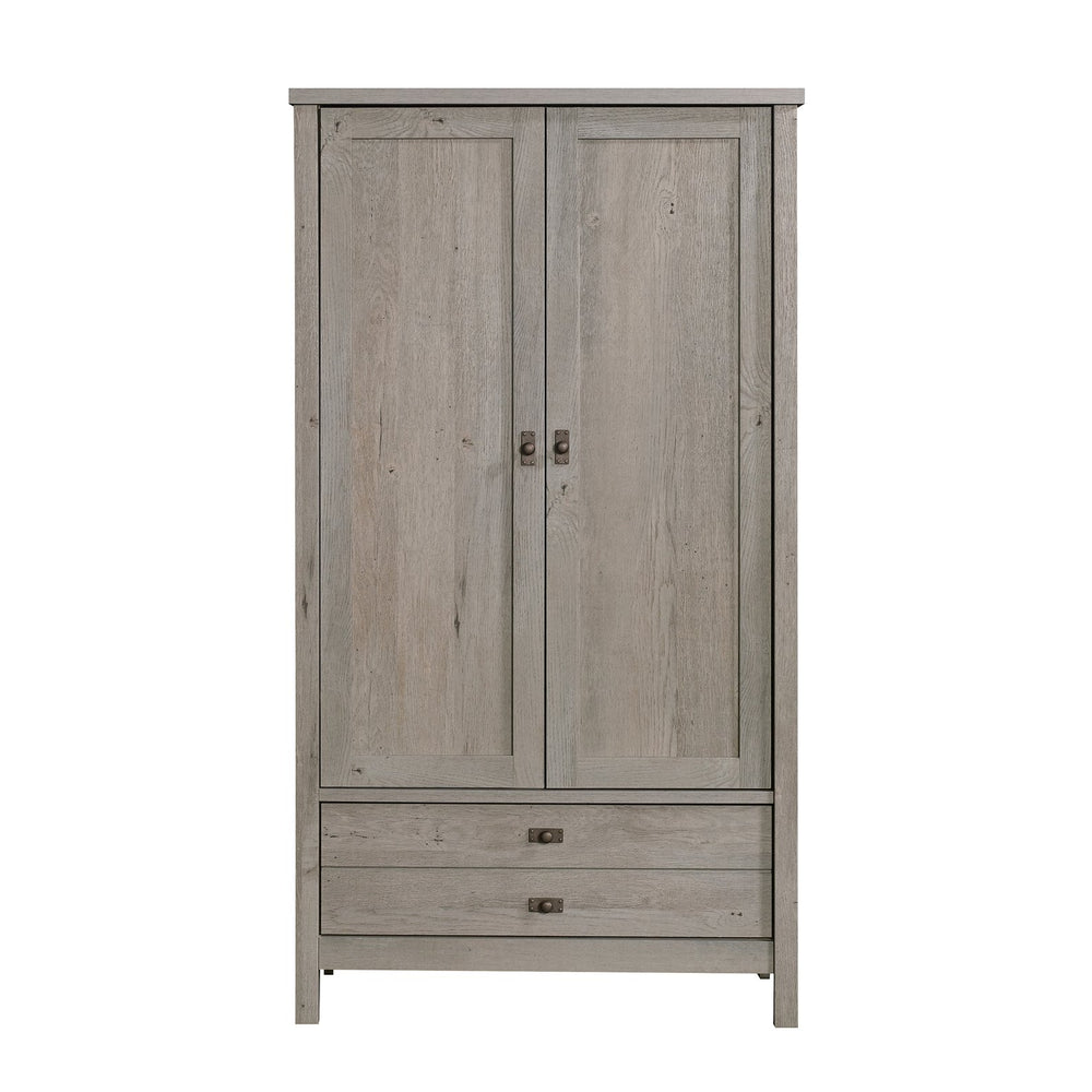 English Elm Armoire, Rustic Brown Finish With Hidden Storage, Garment Rod & Adjustable Shelf For Compact Spaces B356P402677