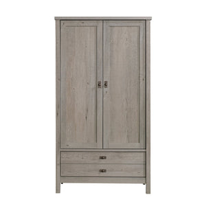 English Elm Armoire, Rustic Brown Finish With Hidden Storage, Garment Rod & Adjustable Shelf For Compact Spaces B356P402677