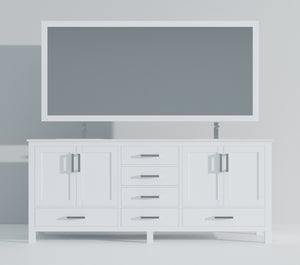 English Elm White Double Bath Vanity 84" W x 22" D with Scratch-Resistant Cultured Marble Top, Chrome Faucet & 34" Mirror B2731S01113