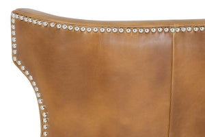 Sunpan Neville Swivel Counter Stool - Vintage Tobacco Faux Leather with Silver Nailheads & Espresso Legs