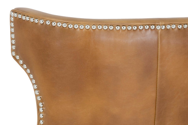 Sunpan Neville Swivel Counter Stool - Vintage Tobacco Faux Leather with Silver Nailheads & Espresso Legs