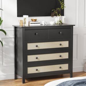 English Elm Sideboard Buffet Cabinet With 4 Drawers - Modern Black Storage Console For Kitchen & Living Room T3623P380111-GIGA