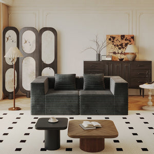 English Elm Modular Corduroy L-Shape Sectional Sofa with Deep Seat, Memory Foam Comfort and Easy No-Assembly Setup Gray W3434P383878