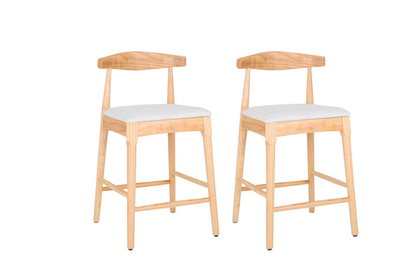 English Elm Mid-Century Solid Wood 24" Counter Stools with Upholstered High-Rebound Seat and Curved Backrest, Set of 2 Natural+Beige W2812P269425