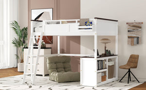 English Elm Queen Size Loft Bed With Desk, Usb Charging, Storage Box & Open Shelves For Organized Living Space N7090005002W-GIGA