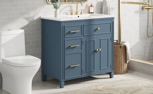 English Elm [video] 36 Inch Freestanding Bathroom Vanity Ceramic Sink Acacia Legs Gray Blue Cabinet N759P284623C