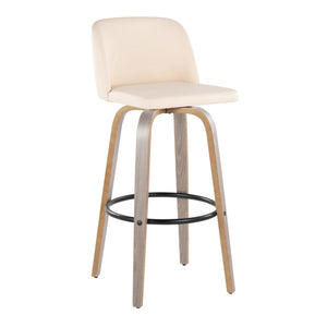 English Elm Toriano 30" Modern Barstool Set Of 2 - Light Grey Wood & Cream Faux Leather With Swivel Comfort B202S00693-GIGA