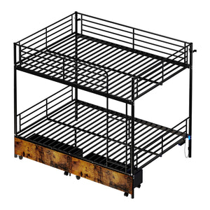 English Elm Bunk Bed Convertible Twin Over Metal Frame with Guardrail for Kids Rooms W3752S00009