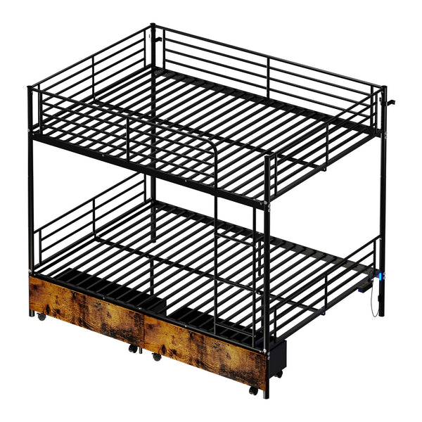 English Elm Bunk Bed Convertible Twin Over Metal Frame with Guardrail for Kids Rooms W3752S00009