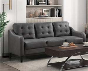 English Elm Gray Polished Microfiber Sofa with Button Tufting, Contoured Arms & Solid Wood Frame, 77" Contemporary B011P206272