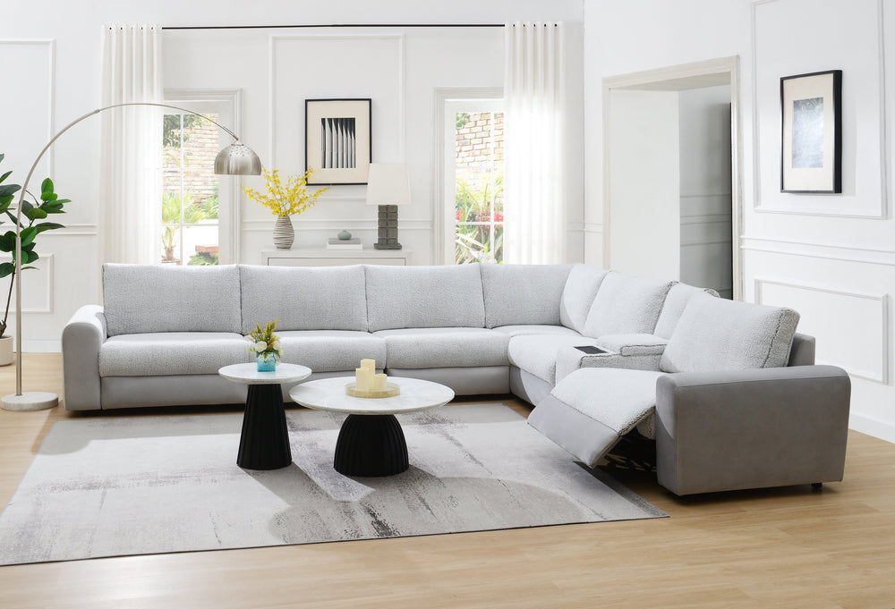 English Elm Tarrance Power Reclining Sectional Sherpa Velvet Modular Sofa with Charging Console B2726S00586