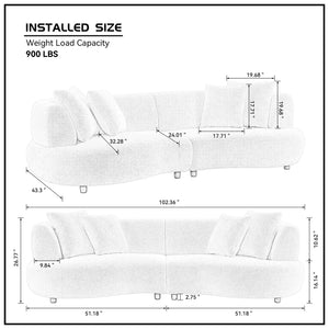 English Elm 102.36 Inch Curved Boucle Sectional Sofa Four Seat Mid Century Modern Living Room W2582S00179