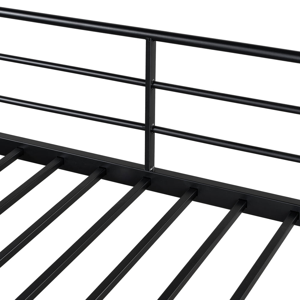 English Elm Twin Metal Loft Bed with Upper Grid Storage Shelf and 4-Layer Ladder Shelves for Space Saving Black SF100081AAB