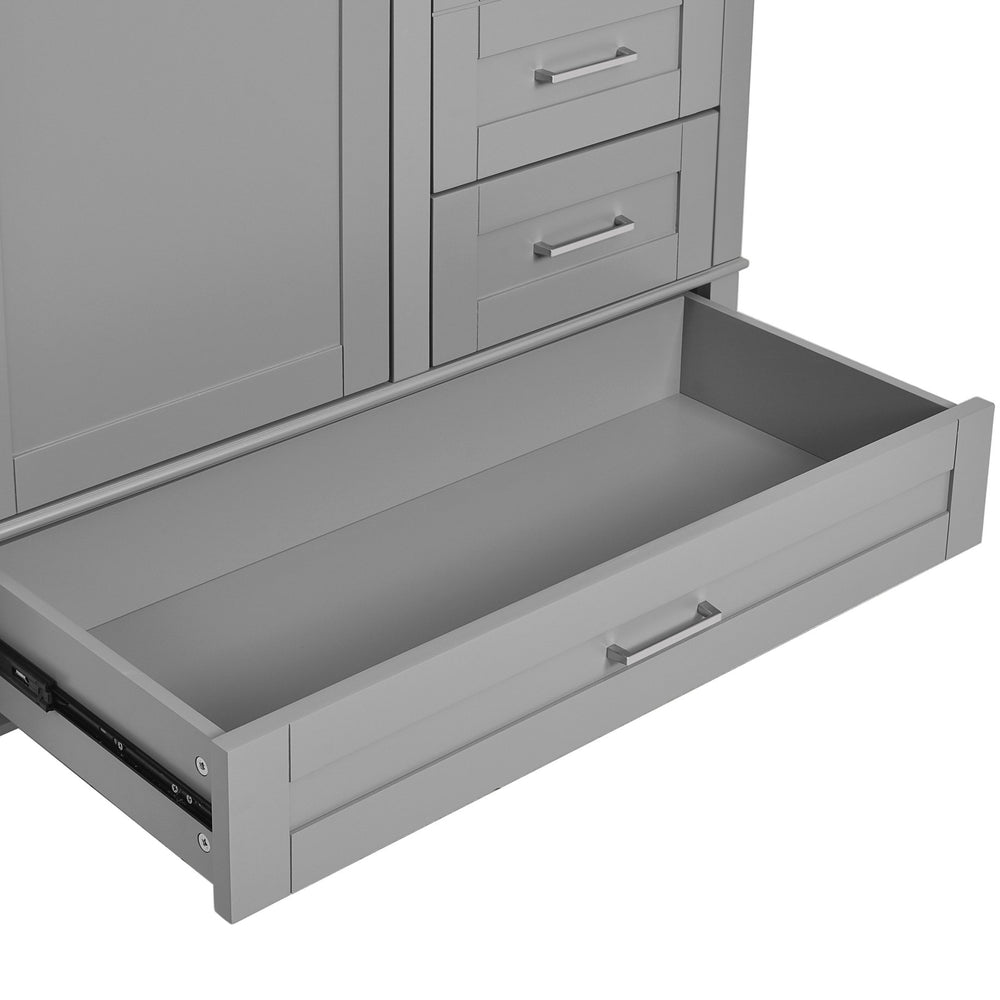 English Elm 36" Grey Bathroom Vanity Solid Pine Frame with Soft-Close Door, 3 Drawers, Ceramic Top, Modern Durability and Storage (36"W) N729P211167E