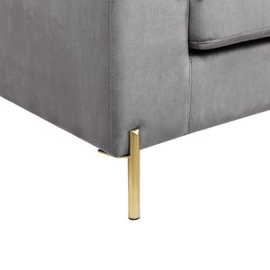 English Elm Coastal Tufted Velvet L-shaped Sectional Sofa with Brass Gold Legs Mid-century Glam Gray B2730S00016