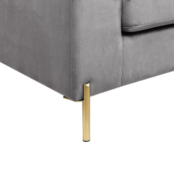 English Elm Coastal Tufted Velvet L-shaped Sectional Sofa with Brass Gold Legs Mid-century Glam Gray B2730S00016