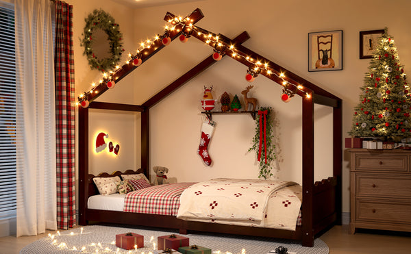 English Elm Twin House Frame Floor Bed Solid Pine Kids Room Montessori Low Profile Play Nook Espresso W1580P387837