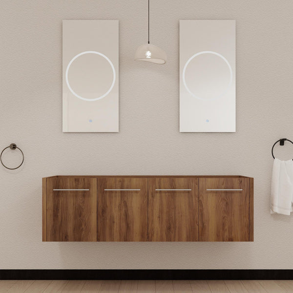 English Elm 60 Inch Wall-mounted Bathroom Vanity Cabinet with Soft-Close Doors, Eco Plywood, Scratch & Water-Resistant Finish Brown Ebony W999P208034